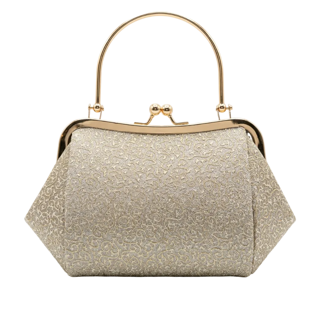 Gilded Filigree Glitter Clutch – Vintage Kiss-Lock Evening Bag with Gold Handle