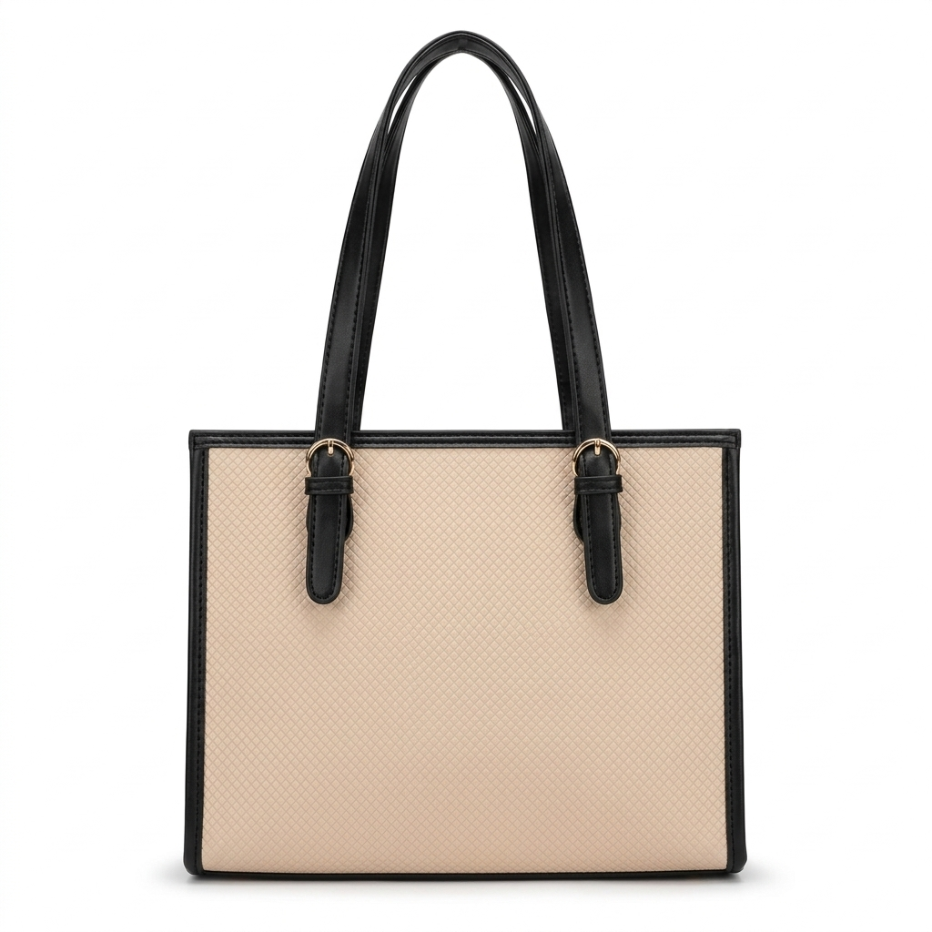 Woven Texture Tote - Ivory Black