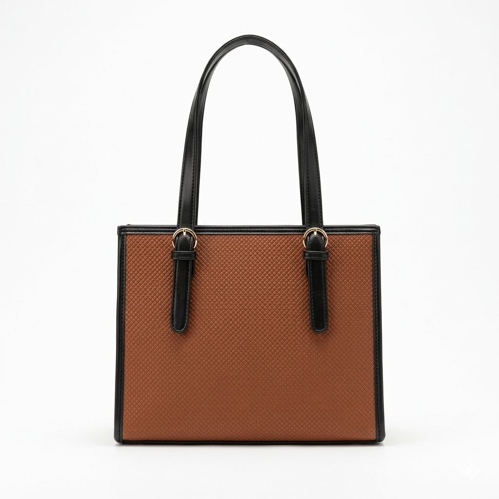 Woven Texture Tote - Tan & Black