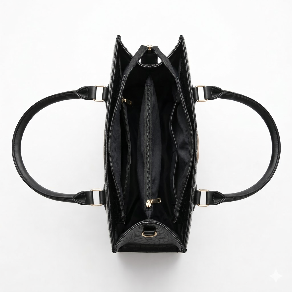 Black Crocodile-Embossed