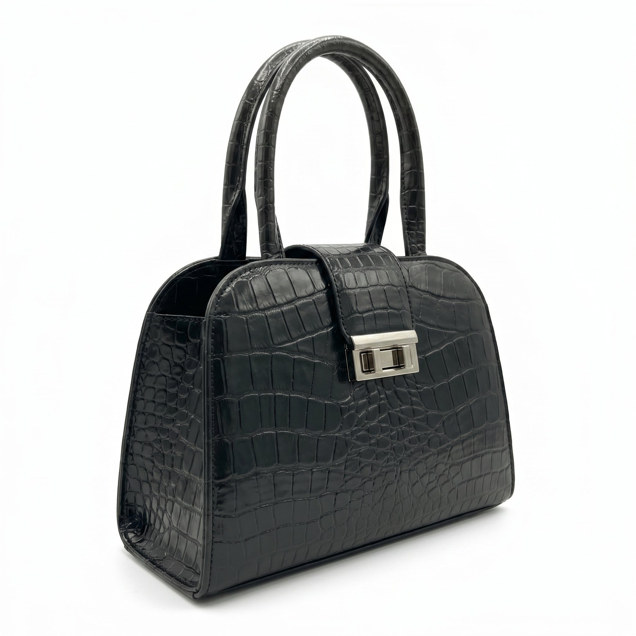 Black Croc-Embossed Leather Bag