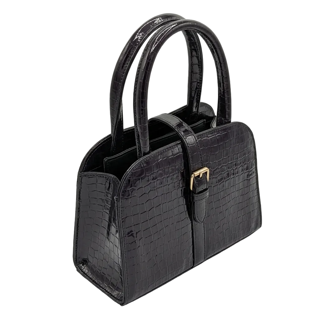 Black & Purple Croco Dome Satchel Bag