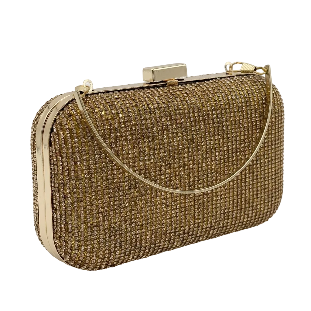 Gold Crystal Rhinestone Evening Clutch Bag
