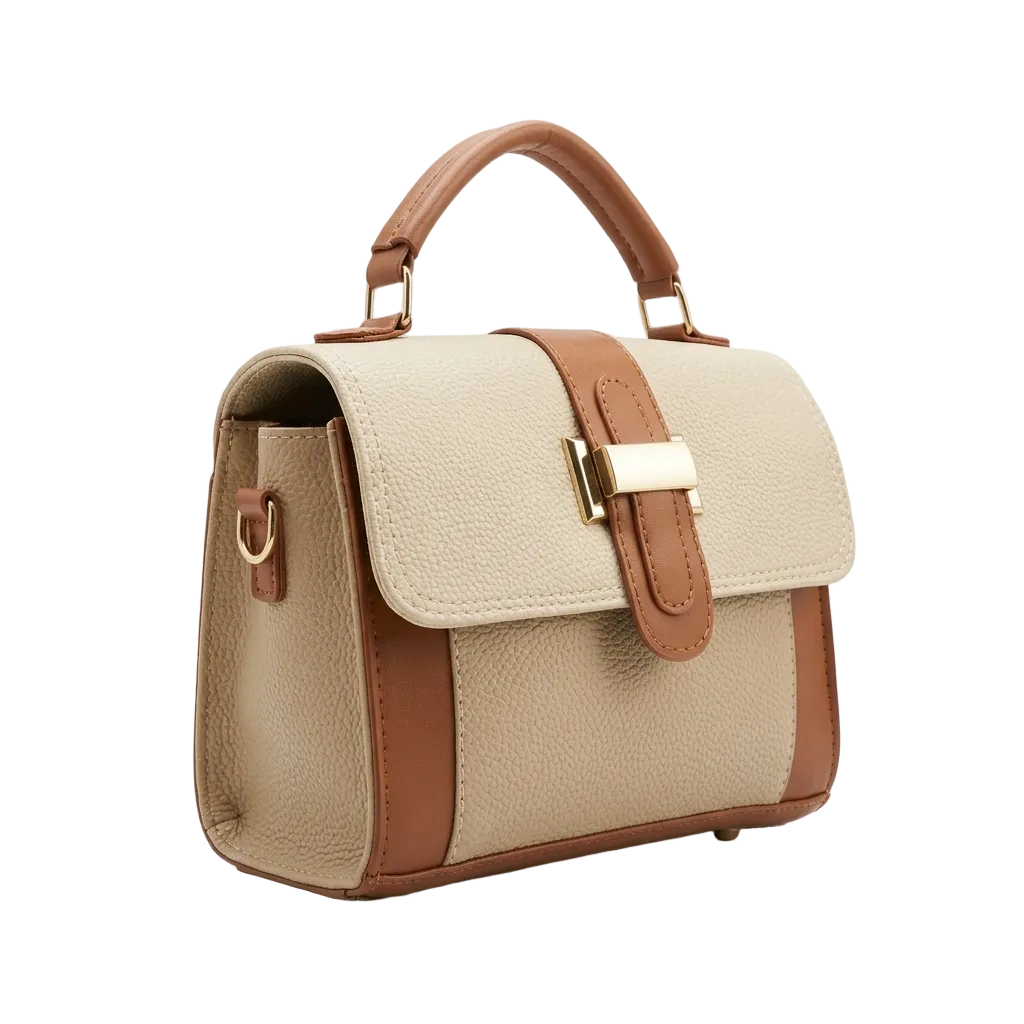 Heritage Two-Tone Satchel – Pebbled Tan & Camel Vegan Leather Top-Handle Bag