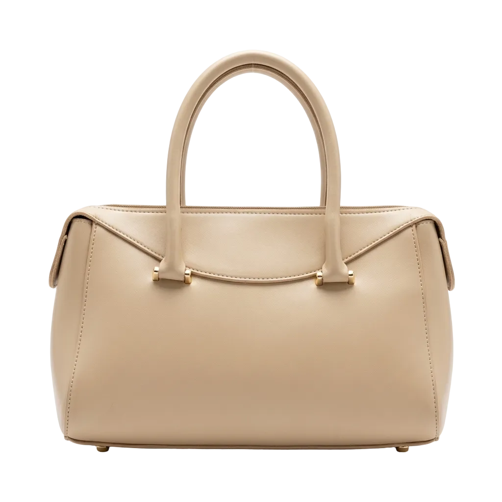 Modern Muse Satchel – Cream Beige Vegan Leather Top-Handle Bag with Gold Hardware