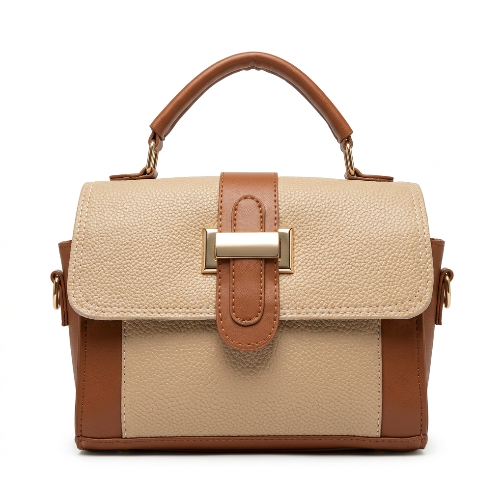 Heritage Two-Tone Satchel – Pebbled Tan & Camel Vegan Leather Top-Handle Bag