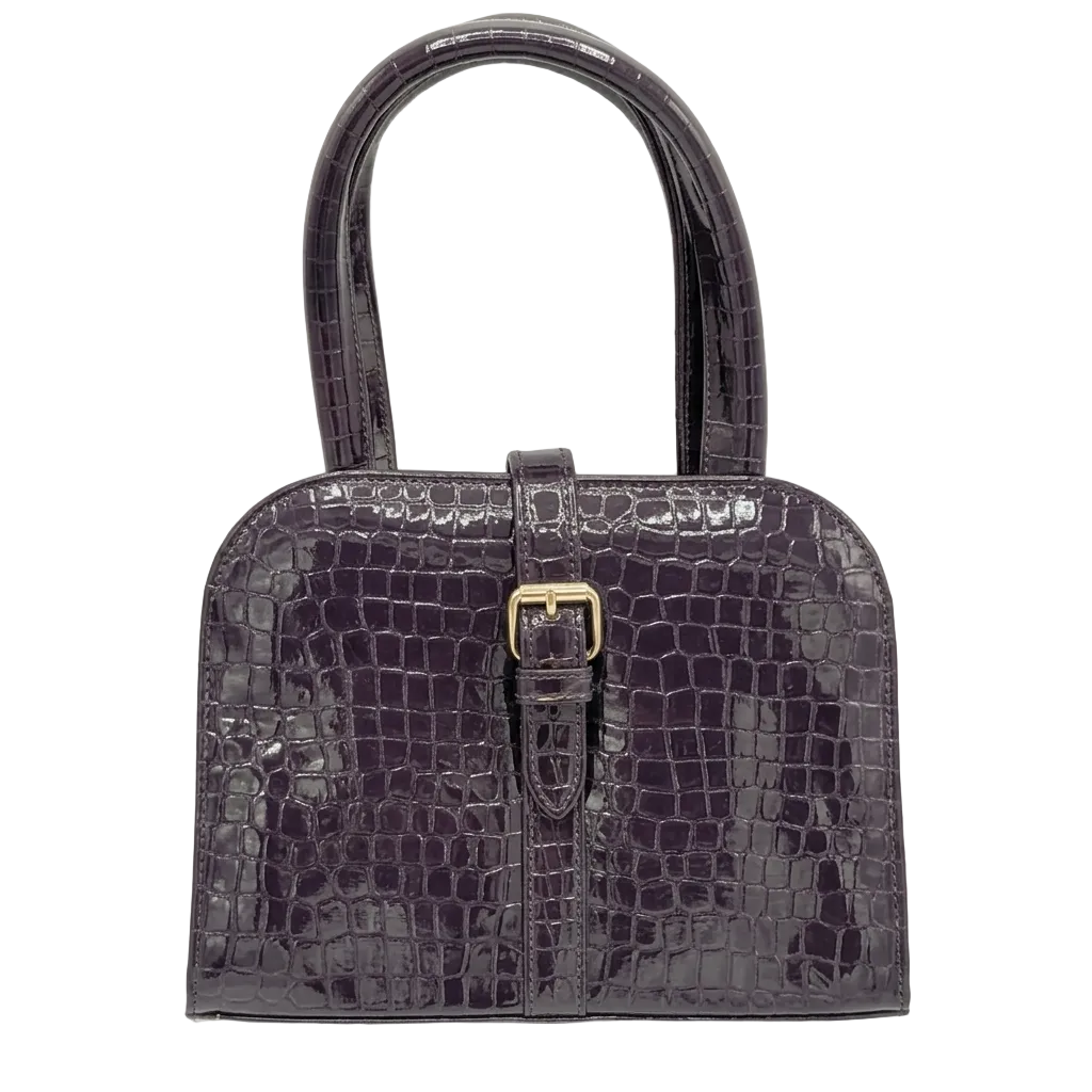 Black & Purple Croco Dome Satchel Bag