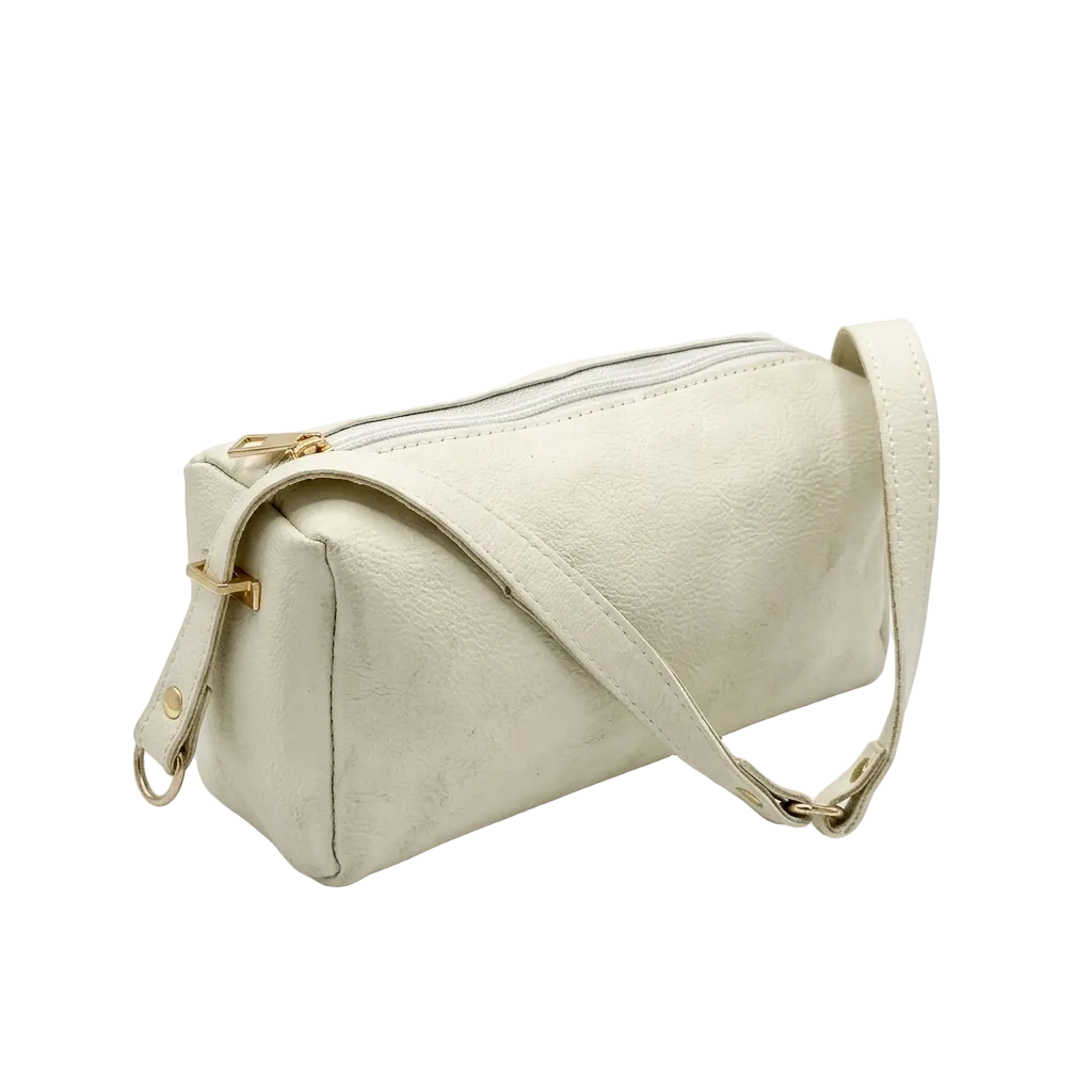 Cream Boxy Crossbody Bag with Dual Zip