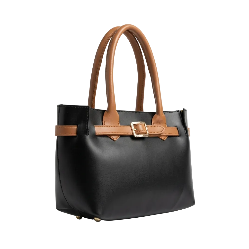 Black & Tan Two-Tone Smooth Leather Belted Mini Tote Bag