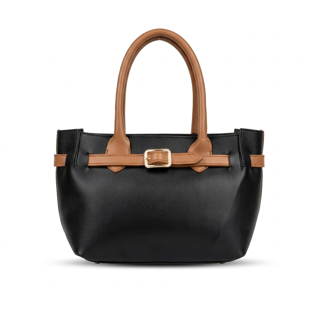 Black & Tan Two-Tone Smooth Leather Belted Mini Tote Bag