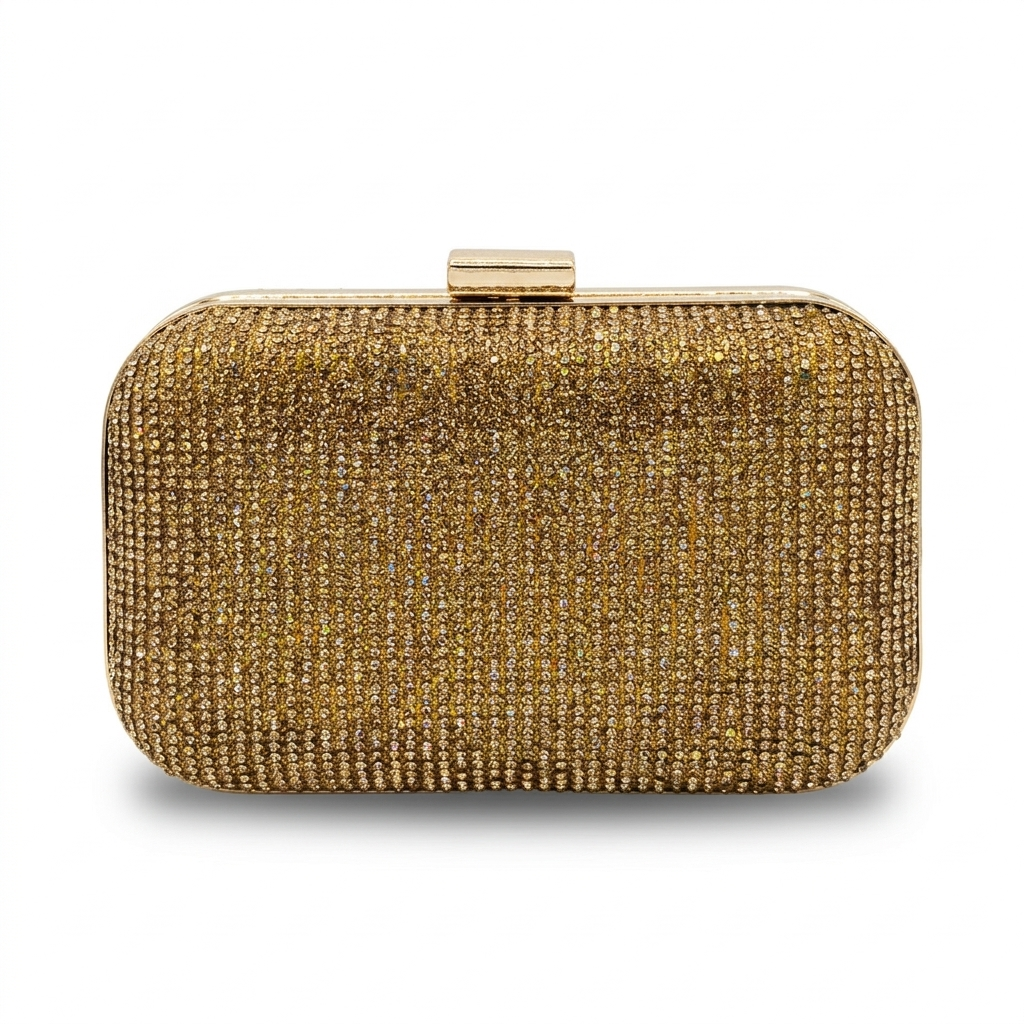 Gold Crystal Rhinestone Evening Clutch Bag