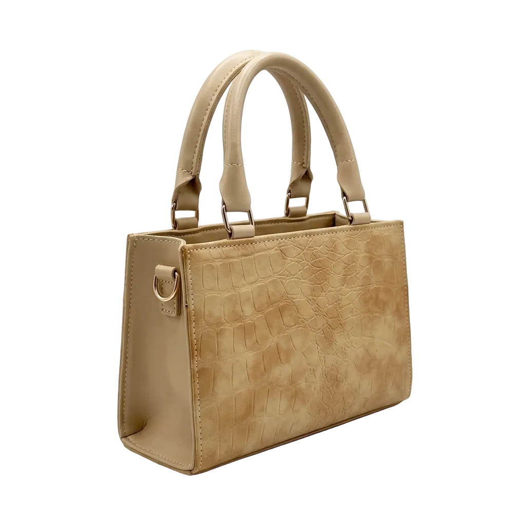 Beige Croco Structured Tote Bag