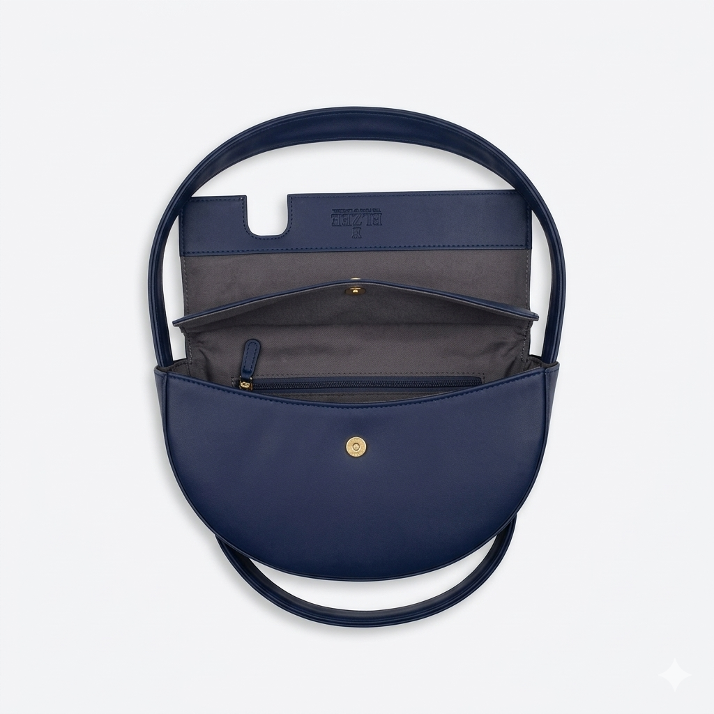 Luna Asymmetric Half-Moon Bag – Midnight Navy Vegan Leather Shoulder Bag