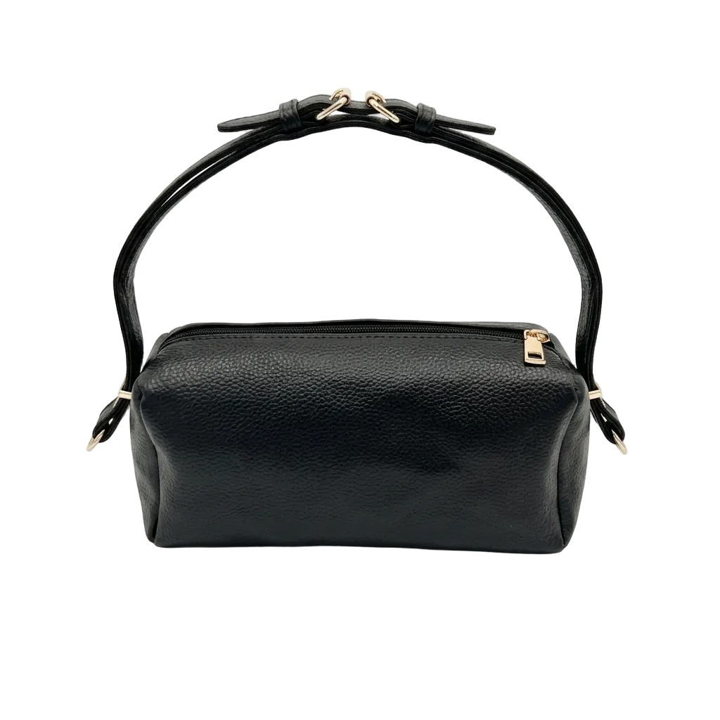 Black Pebbled Leather Boxy Shoulder Bag