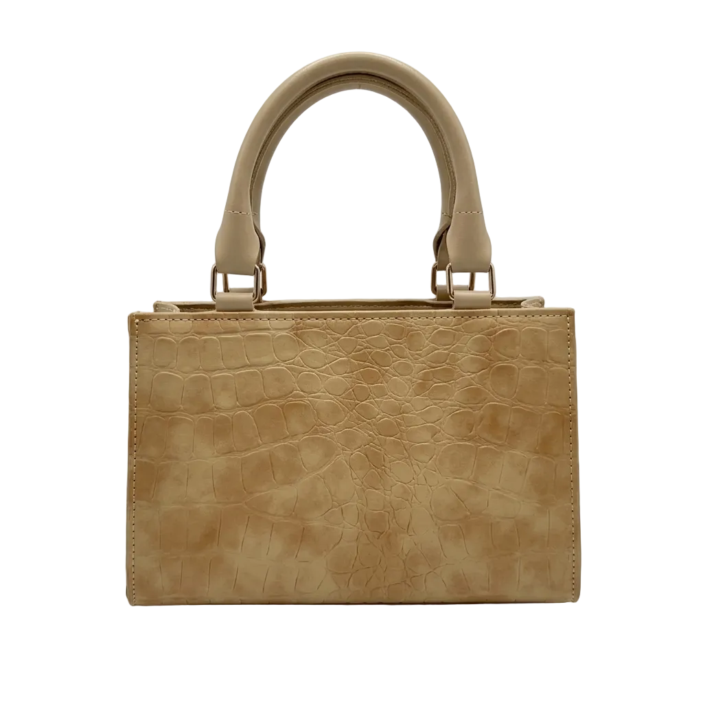 Beige Croco Structured Tote Bag