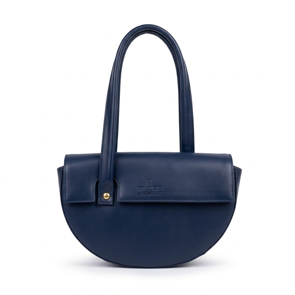 Luna Asymmetric Half-Moon Bag – Midnight Navy Vegan Leather Shoulder Bag